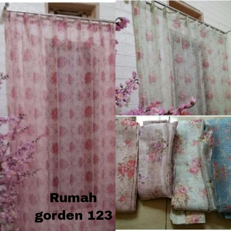 Gorden vitrase import motif Shabby varian warna hijau ungu biru pink
