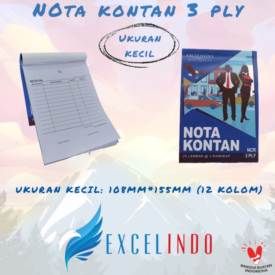 

NOTA KONTAN 3 PLY NCR UKURAN KECIL 108MM X 155MM / NOTA KONTAN 3 PLY NCR / NOTA KONTAN 3 PLY / NOTA KONTAN 3PLY