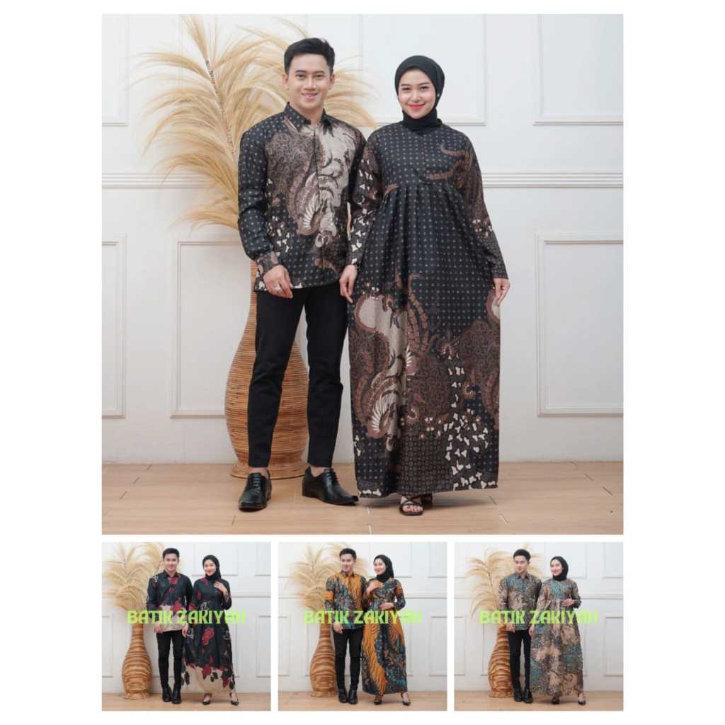 Harga Couple Dress Gamis Batik Murah Ukuran Standar Jumbo Motif Bunga Bahan PoliMikro Couple BATIK M