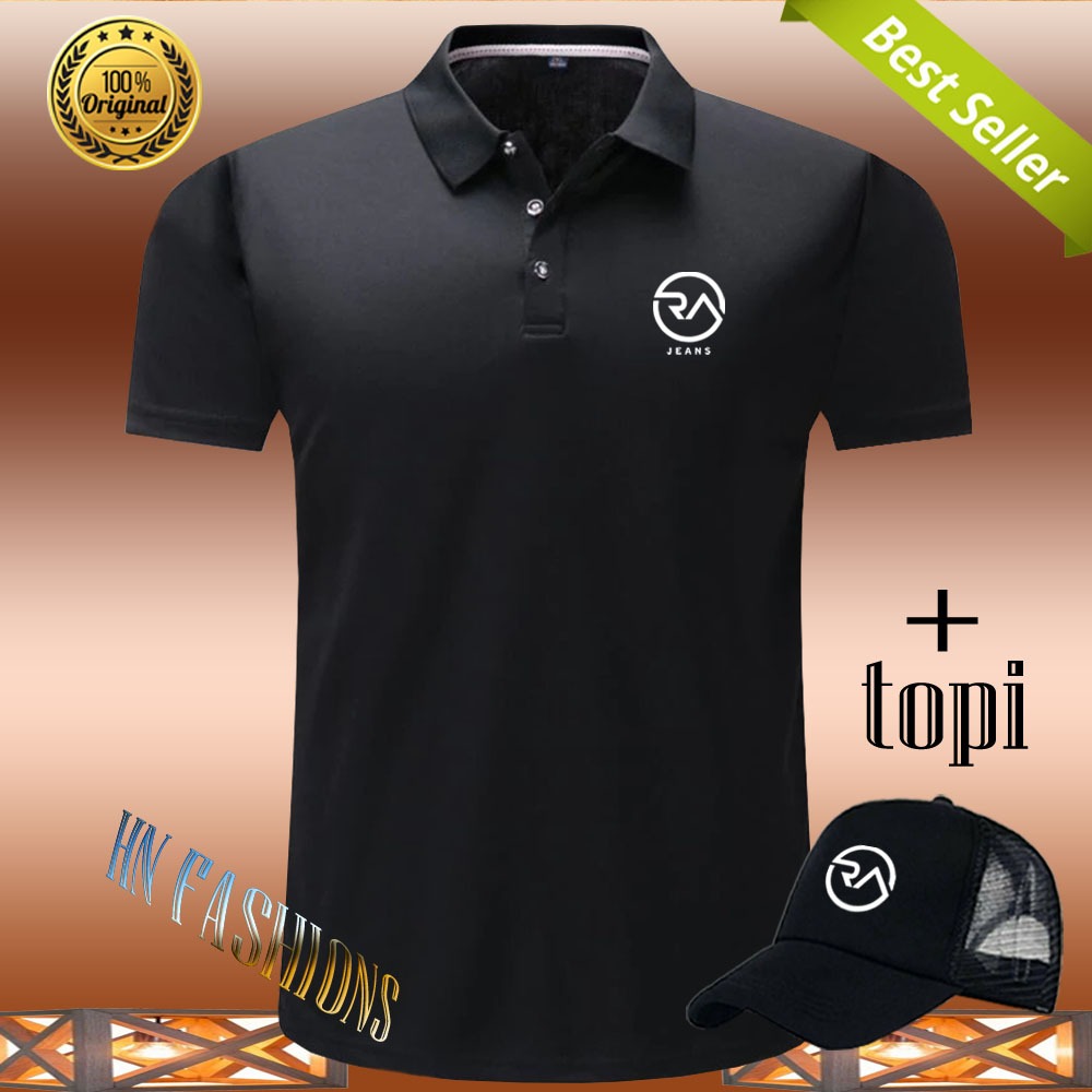 Hn Fashion - Bonus Topi.. Polo Kerah RA Jeans Putih - Kaos Kerah Pria Distro - Kaos polo Shirt pria 