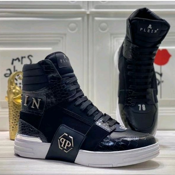 sepatu pria boot sneaker cowok high end pp sepatu philipp plein men shoes hitam