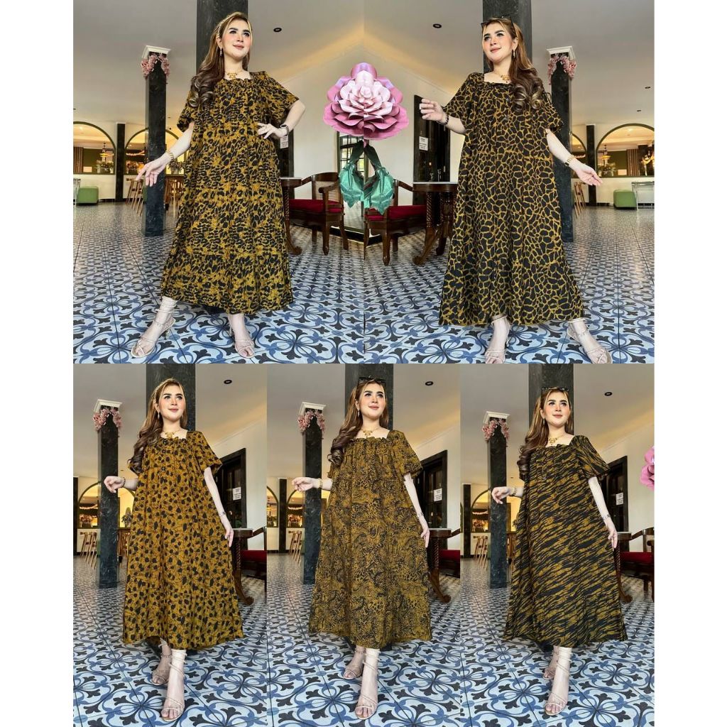 Baju Dress Daster Lady Fuji Fujian Leo Leopard Dress Bubble Rayon Jumbo Ld120 Model Motif Macan Terb