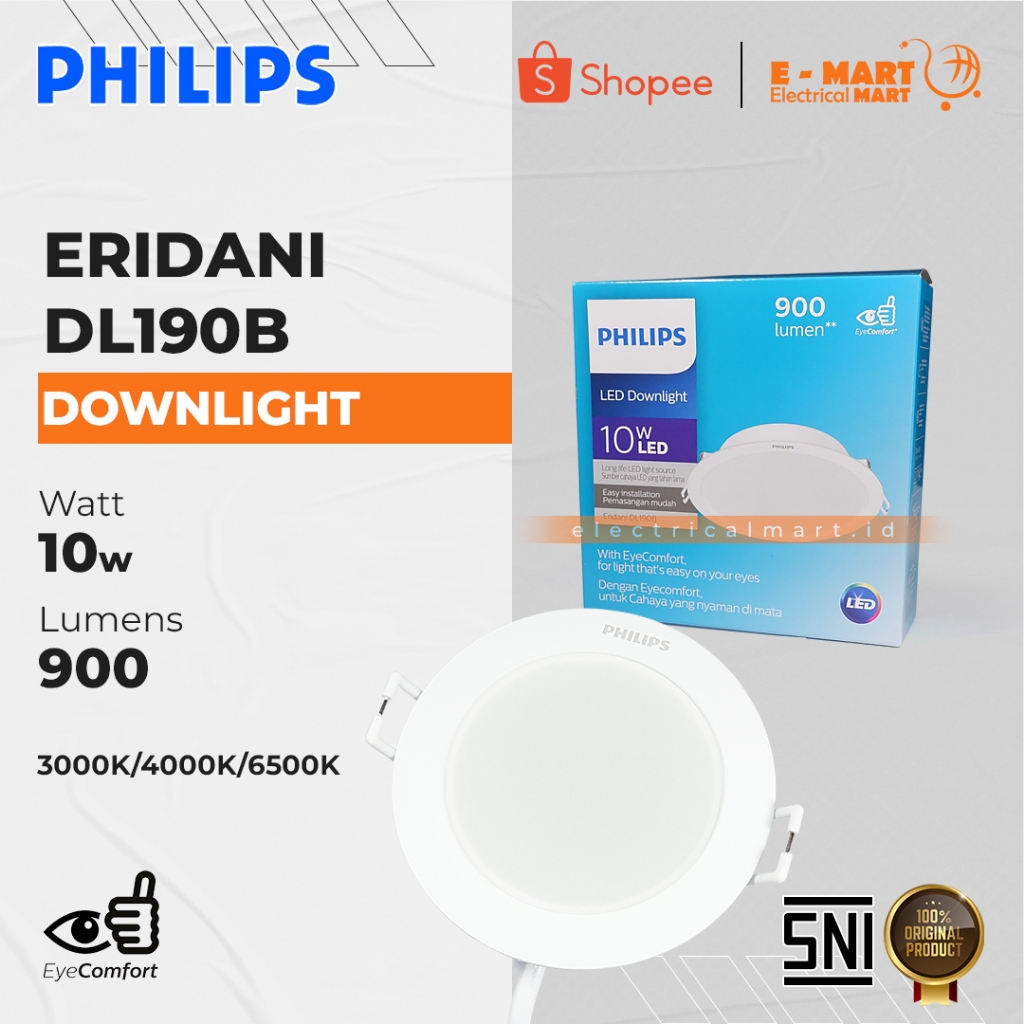 PHILIPS Downlight LED ERIDANI 10 Watt 5 INCHI / Lampu Downlight Tanam Bulat LED DL190B 10W