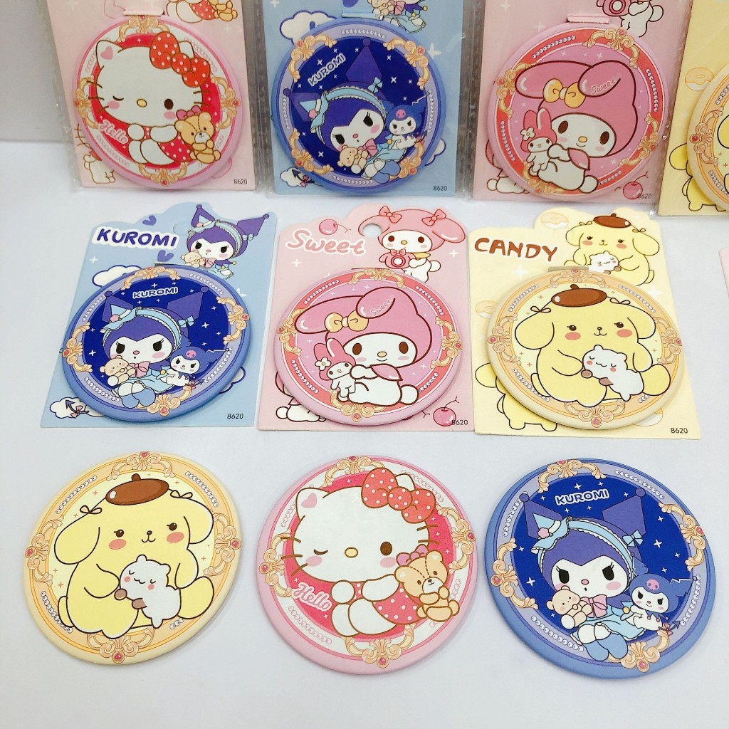 Kaca Bundar Sanrio Kuromi Chinamorol Purin Melody Hellokitty diameter 7cm / kaca bundar motif pompompurin souvenir hampers sanrio / kaca make up mini pocket karakter animal