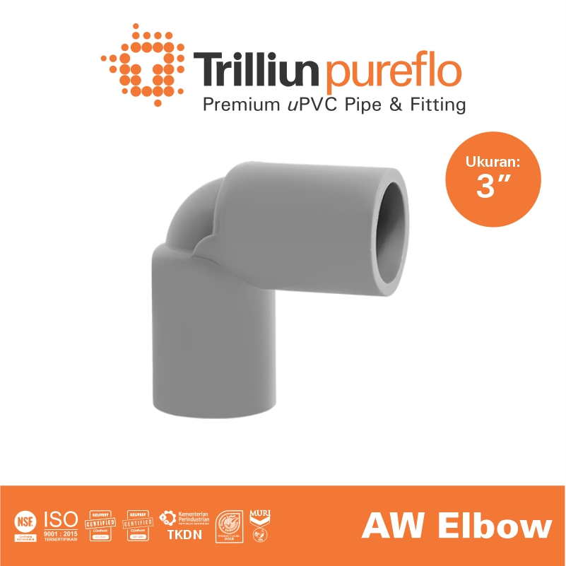 Fitting Pipa Upvc Trilliunpureflo Aw Elbow 3" Inch
