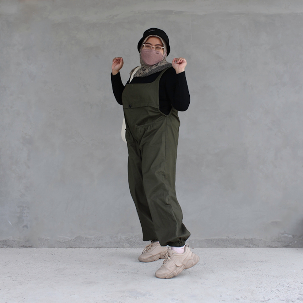 Jumpsuit Jumbo Katun Twill Loose Overall Wanita Korea Style Retro Celana Jumsuit