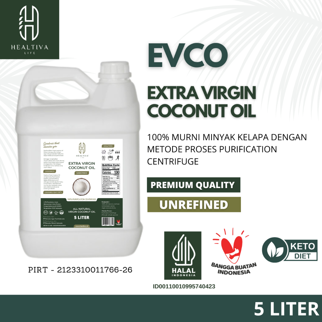 

HEALTIVA Minyak VCO Original 5 Liter / Extra Virgin Coconut Oil Minyak Kelapa Murni 100% Coconut Oil