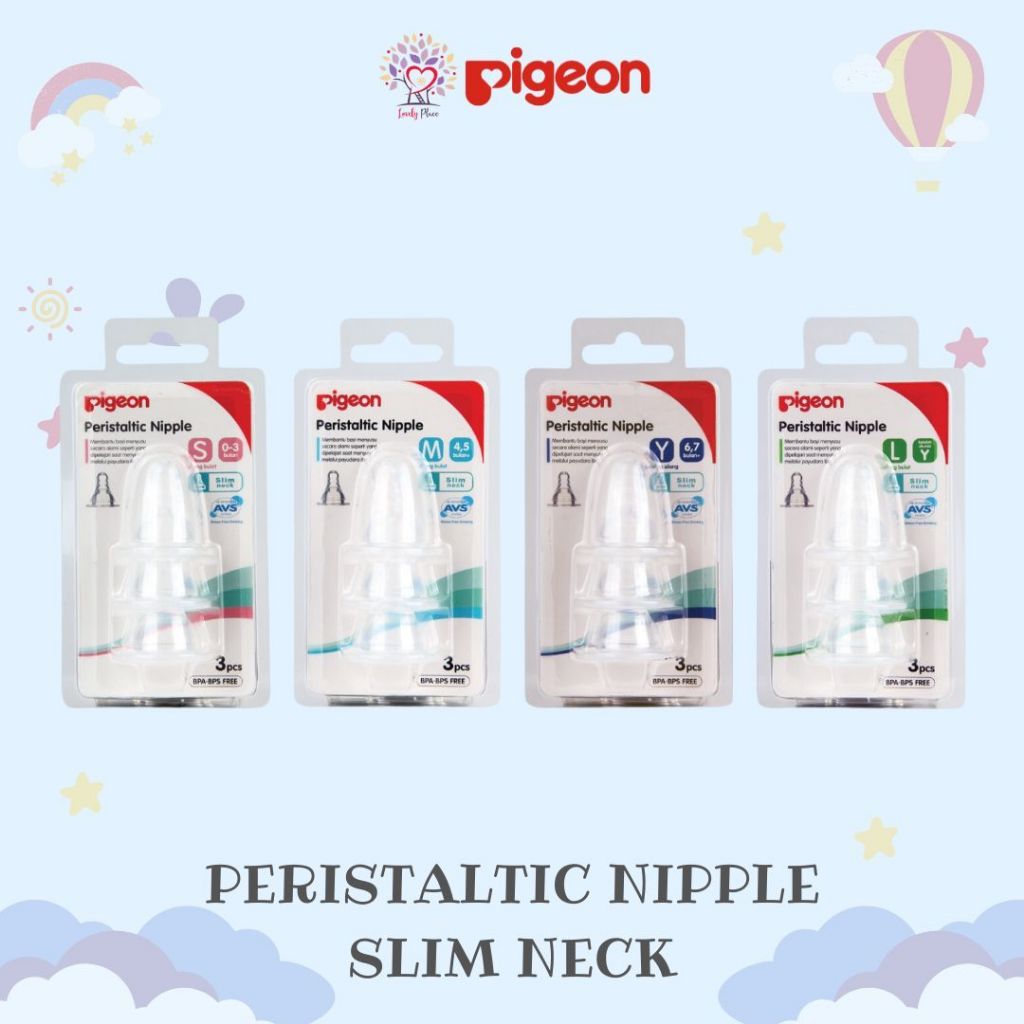 Pigeon Dot Bayi Anak Slim Neck Reguler Peristaltic Nipple Ulir Size S / M / Y / L Blister Isi 3 pcs 