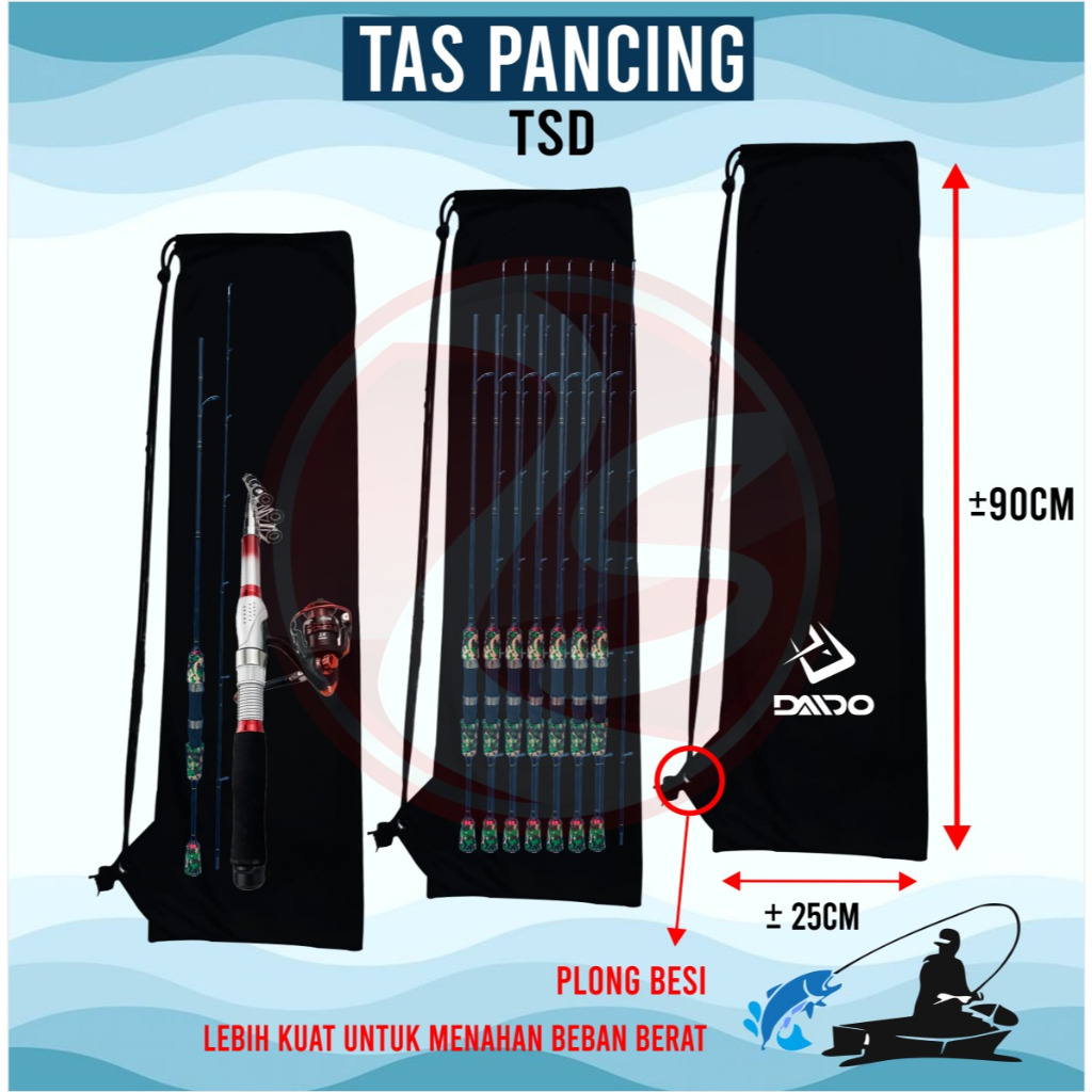 Tas pancing murah tas serut mancing hitam tas joran mancing tas pancing 90cm ransel pancing string b