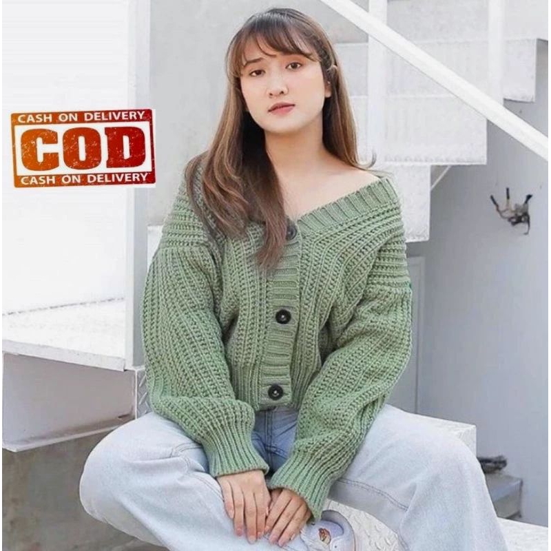 Cardigan Rajut Crop Wanita Oversize Tebal