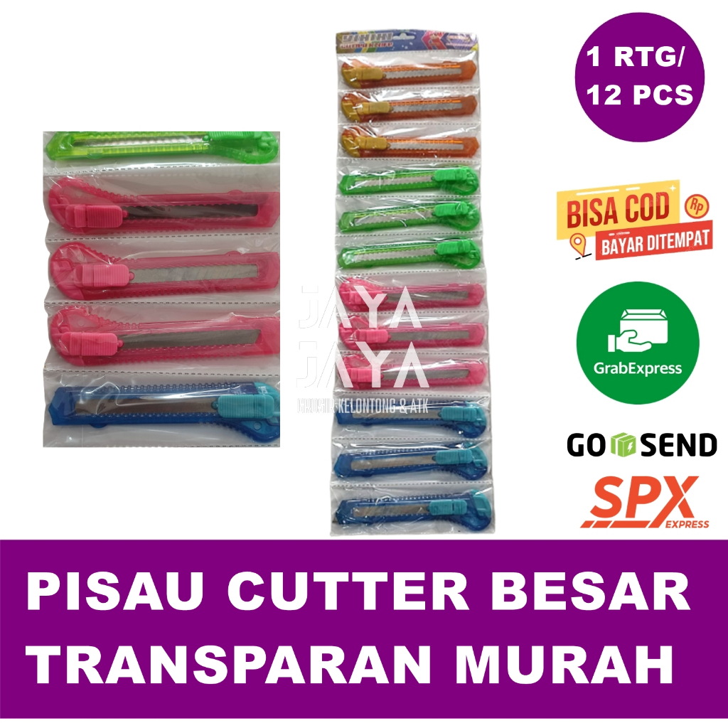 

Pisau Cutter Besar Transparant Murah 1 Renteng 12 PCS