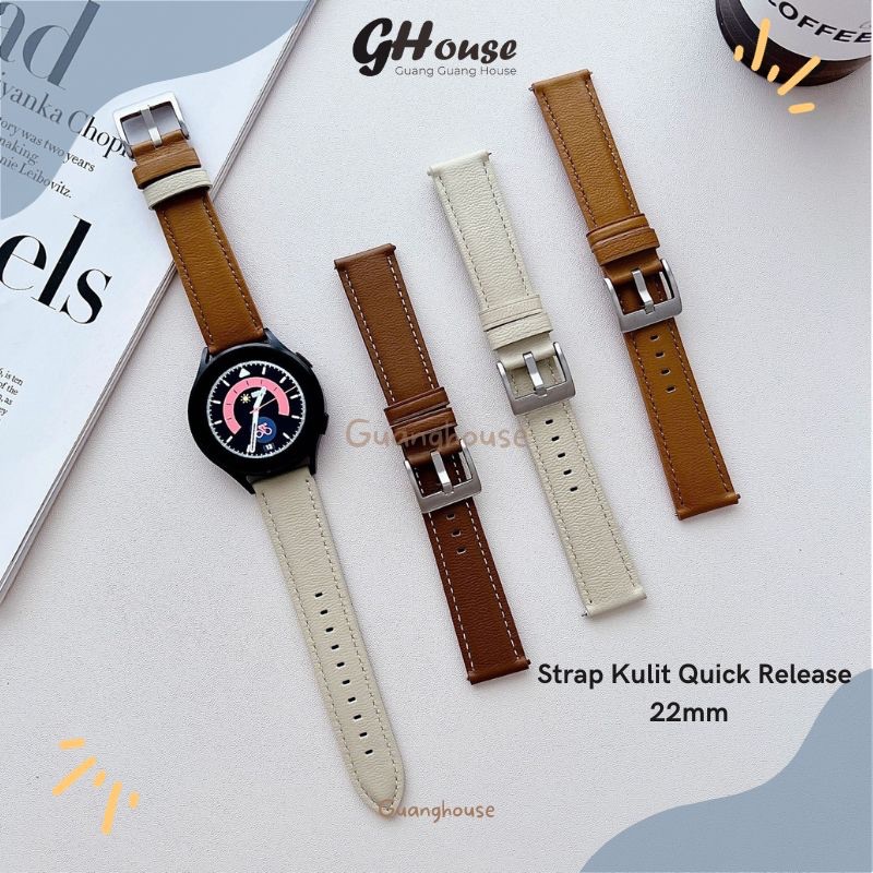 Strap Huawei Watch GT 4 46mm Kulit / Strap Samsung Galaxy Watch 22mm / Strap Universal 22mm Bahan Ku