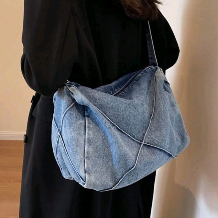 OAOE XPSD X Pattern Unisex Denim Messenger Sling Bag Boho Style Tas Selempang Bahu Jeans Wanita Pria