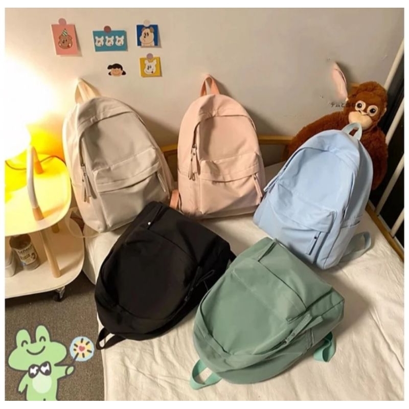 [COD] Ransel Polos Wanita Pria / Tas Sekolah Warna Hitam Polos / Tas Sekolah Cesual Polos Premium / 