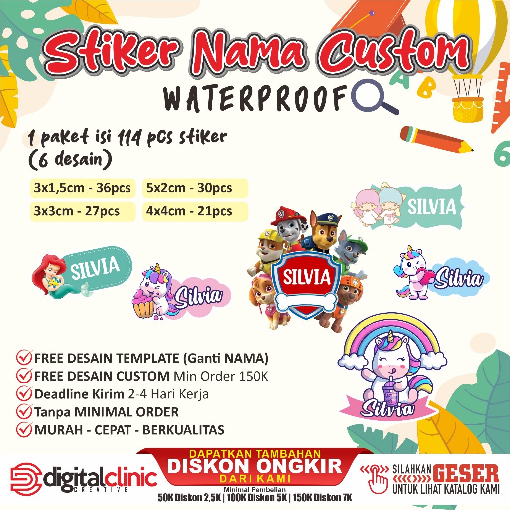 

Label Stiker Nama Custom Waterproof Anti Air