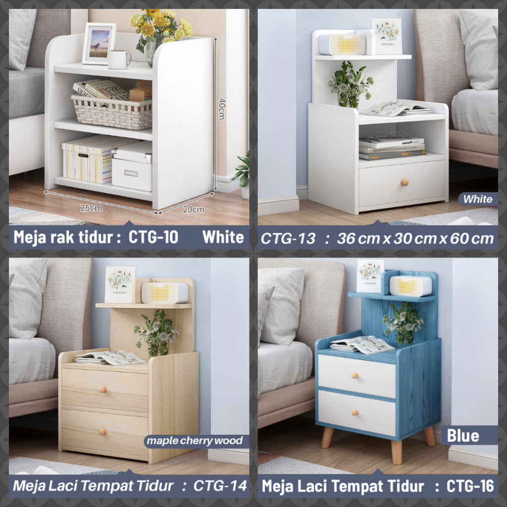 Meja Kecil Samping Tempat Tidur dengan Laci Kayu Meja Laci Penyimpanan Homesky88