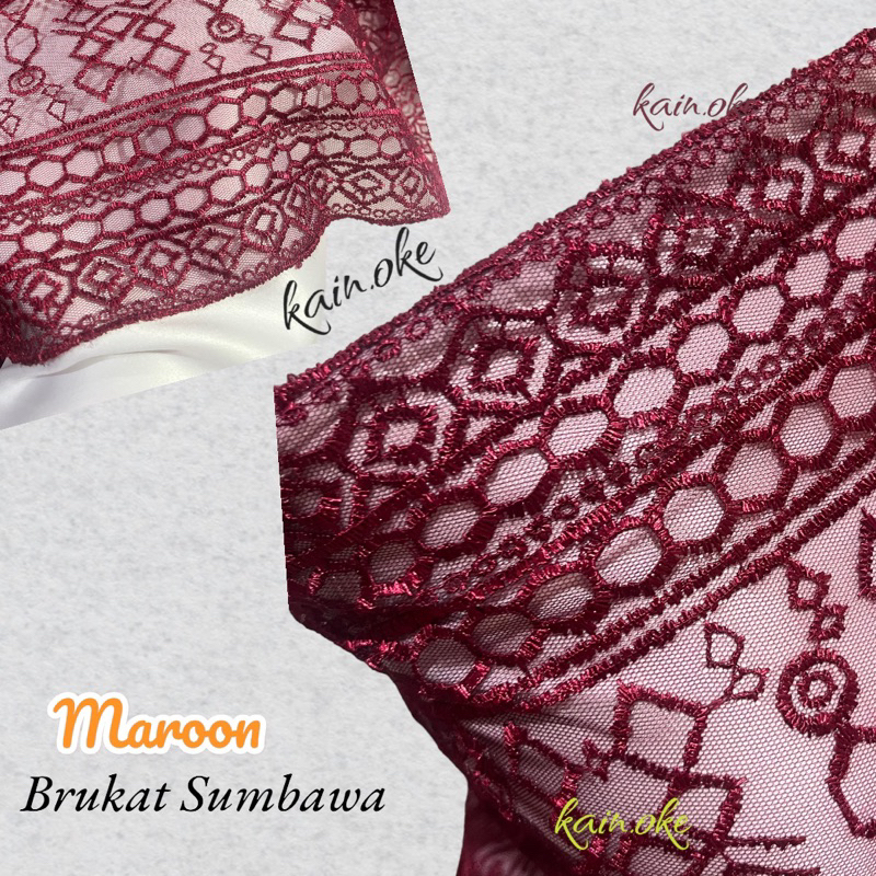 ½  meter motif sumbawa MAROON PREMIUM Kain Brukat / Brokat Kain Kebaya / Tile By Kain Oke