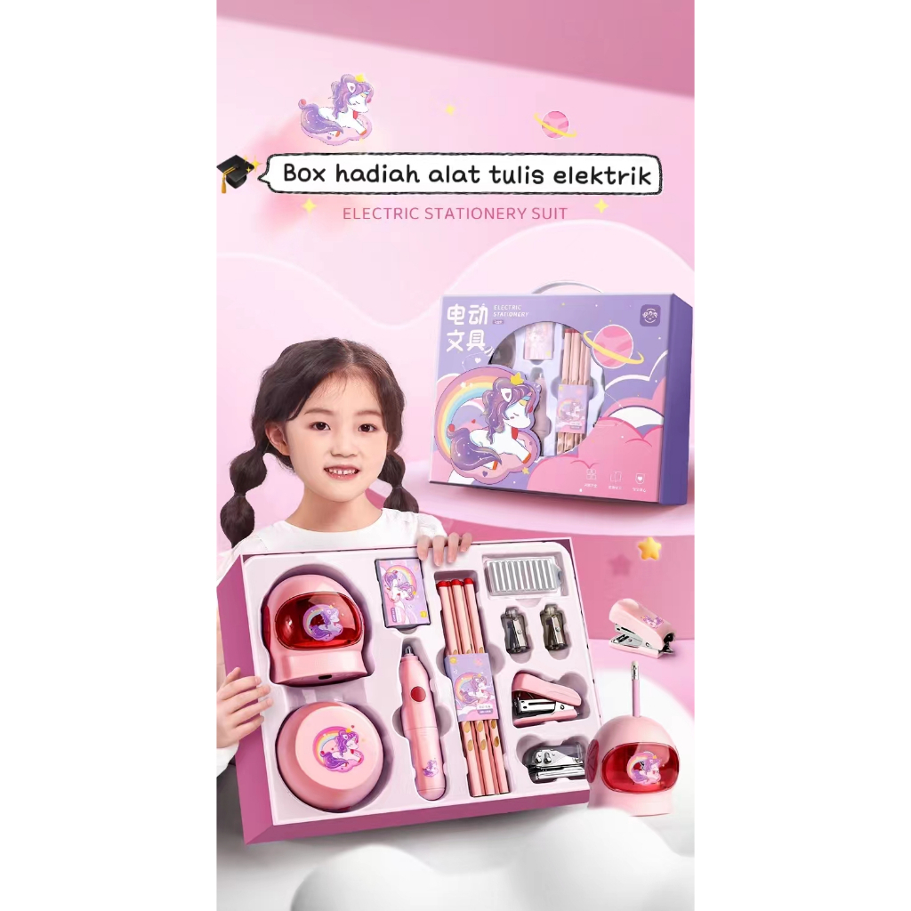

Electric Stationery Set / Set Alat Tulis Elektrik Rautan Penghapus Vacuum Pensil 11 In 1
