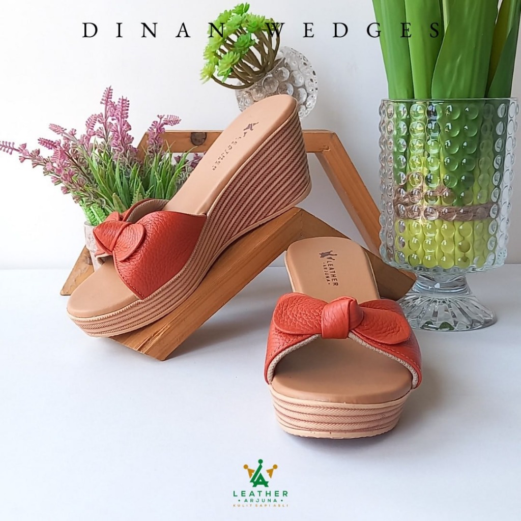 Sandal Sendal Wedges Selop Wanita Papirut Kulit Asli Garut Leather Arjuna Dinan