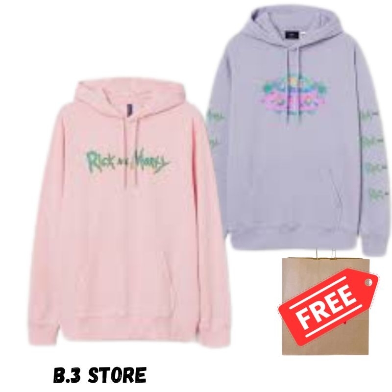 Hoodie Jaket HM Rick Morty Pink Lillac Jaket Sweater HnM Pria Wanita Fulltag