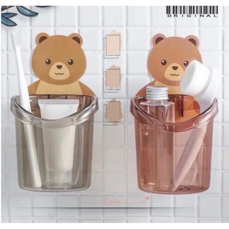Cod Holder Bear Tempat Sikat Gigi Tempel Dinding Kamar Mandi Odol Brush On Sabun Rak Anak Lucu Karak
