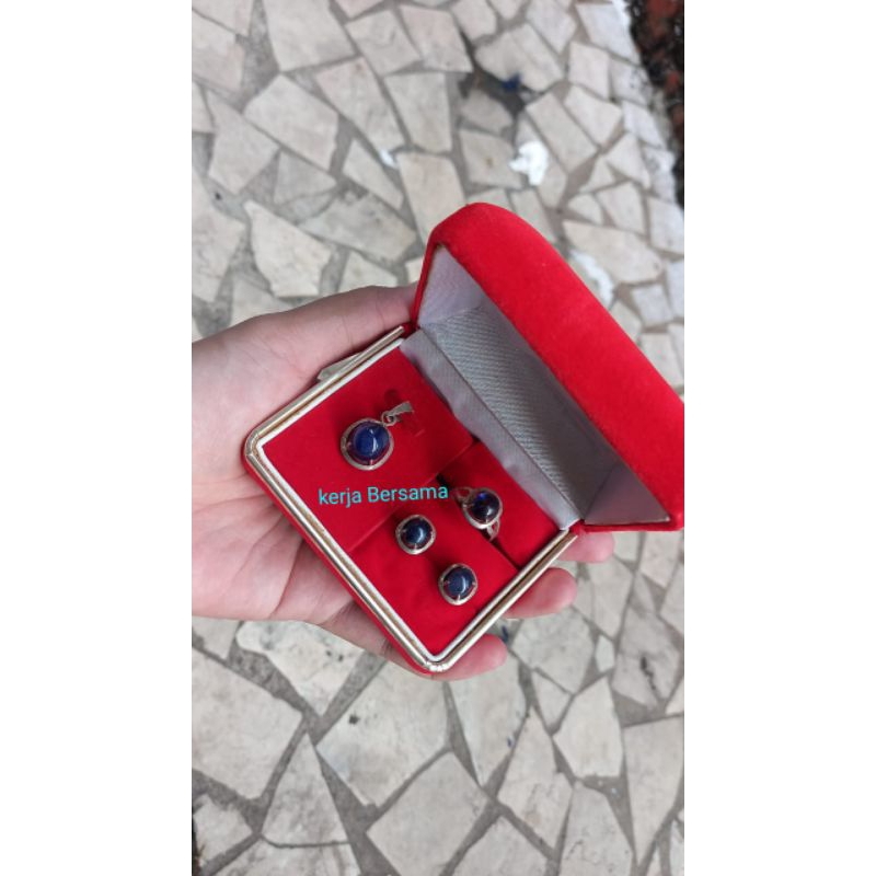 set perhiasan perak batu blue safir