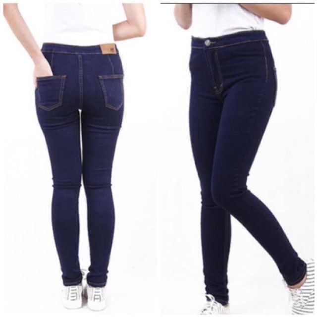 JSK 1904 celana Highwaist BIRU DONGKER / NAVY wanita HW jeans premium