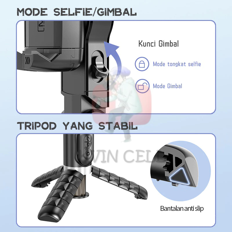 Q18 Gimbal Stabilizer Handphone Gimbal Hp Stabilizer Tongsis Hp Bluetooth Tripod Smart Face Tracking