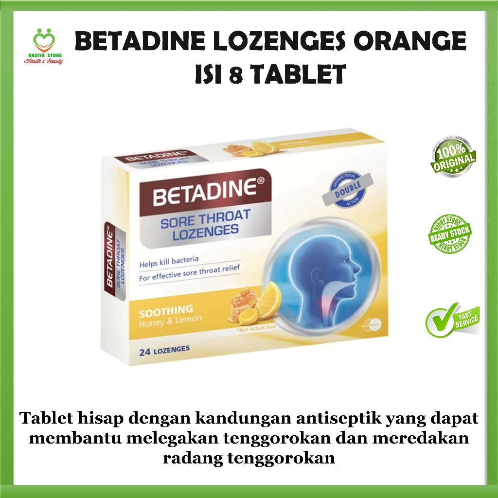 

BETADINE LOZENGES Relieving Orange isi 8 Permen Pelega Tenggorokan - Obat radang tenggorokan