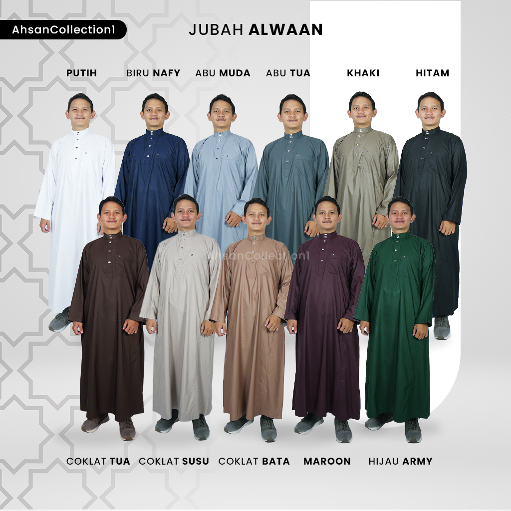 [JD001] - Baju jubah gamis pria dewasa ALWAAN Lengan Panjang Polos Kancing Kotak Premium Logo Alwaan