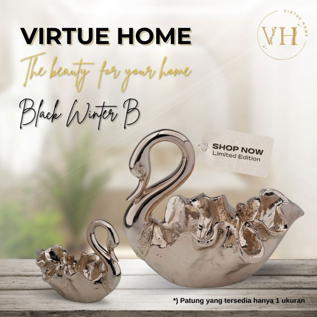 PATUNG DEKORASI RESIN ART ANGSA BLACK WINTER B