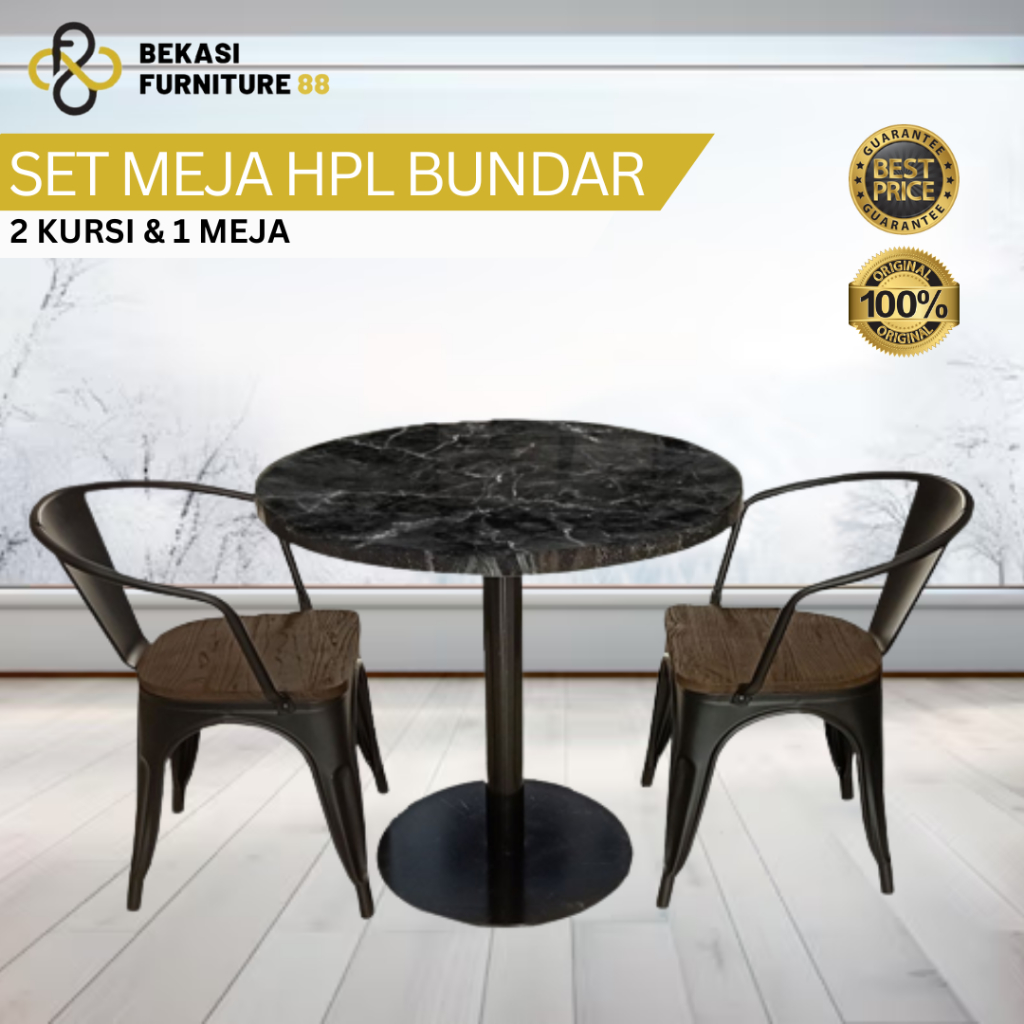 Meja Makan HPL Bulat - Meja makan minimalis - set 2 kursi