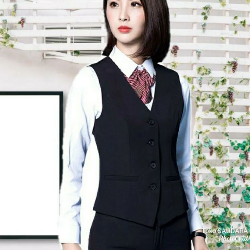 vest rompi bahan wanita hitam/ rompi kerja hitam wanita