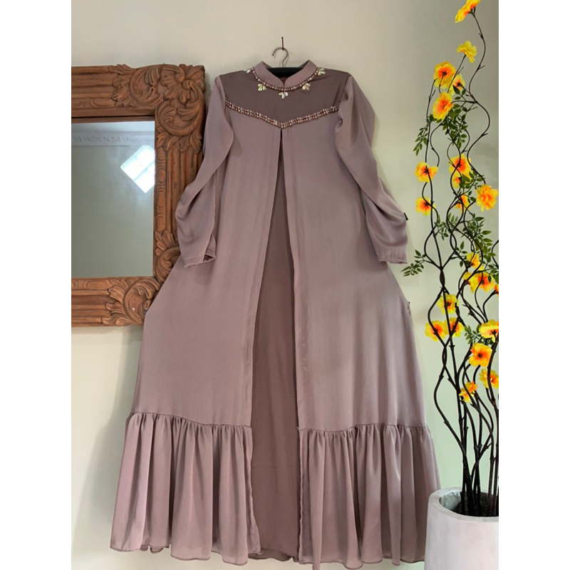 Gamis Satin silk semi Kaftan Payet premium terbaru adem