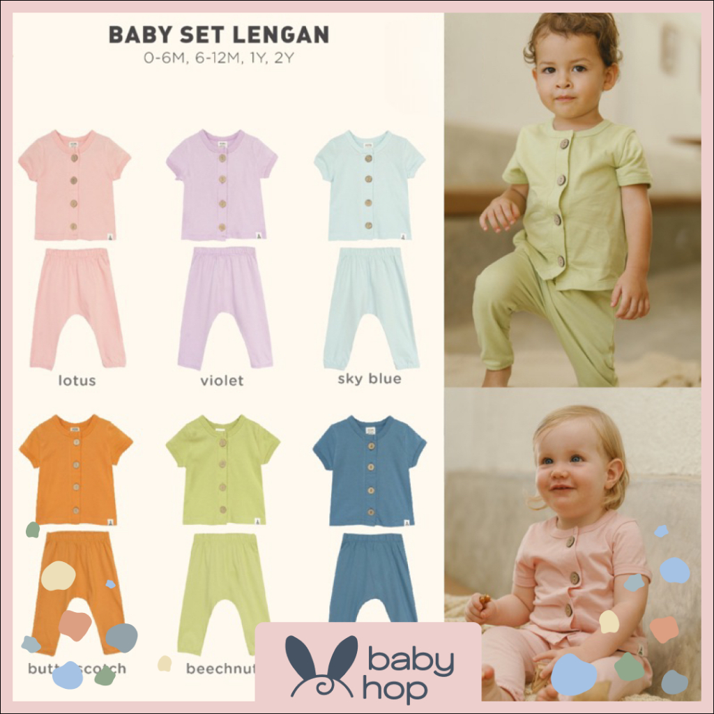 Bohopanna Baby Set Lengan Setelan Baju Bayi Kancing Depan Katun Polos Stelan Bayi dan Anak Perempuan