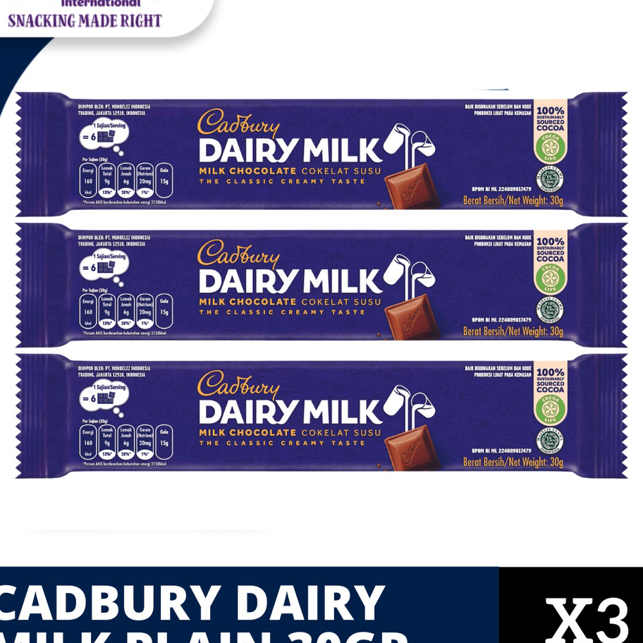 

Ready Cadbury Dairy Milk Chocolate Original Regular Untuk Camilan 30g - triplepack