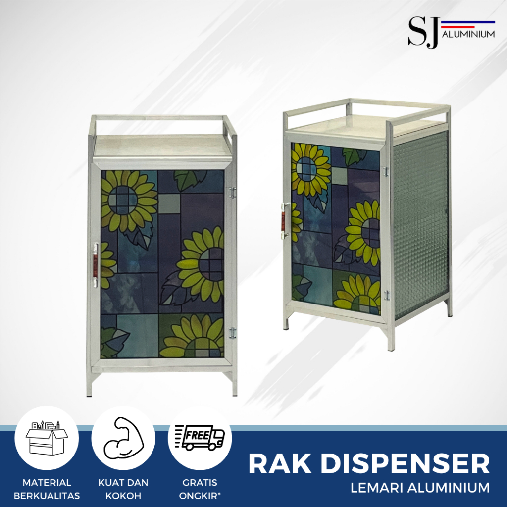 Etalase Kaca Aluminium - Rak Meja Dispenser Serbaguna / Rak Dapur / Lemari Piring - Silver
