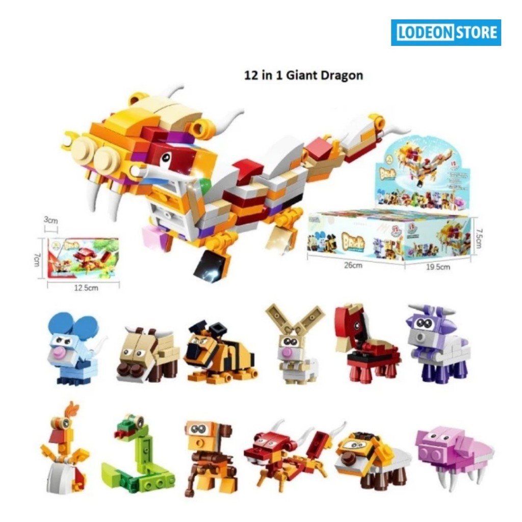 Brick Binatang 12 in 1 Dragon King - Brick Animals Kingdom SM198 - Lodeon Store
