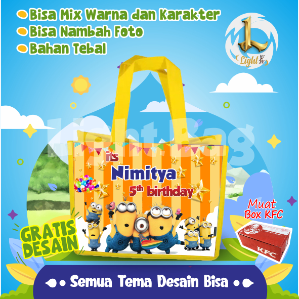 

TAS SOUVENIR ULTAH MINNION CUSTOM / TAS SOUVENIR PREMIUM / GRATIS DESAIN / BONUS FOTO ANAK / GOODIE BAG CUTE MINNION / TAS ULANG TAHUN MINNION / TAS ULTAH CUSTOM / TAS SOUVENIR 2 HARI JADI / TAS ULTAH / TAS ULANG TAHUN / BISA TAMBAH FOTO ANAK