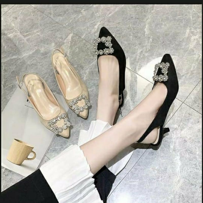 SEPATU WANITA HIGH HEELS HAK 5cm PESTA KERJA KANTOR KONDANGAN FORMAL WEDDING 23OTP SEPATU HITAM KREM