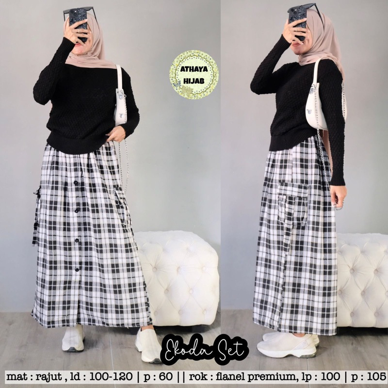 Setelan Rok Wanita Jumbo LD 120 Atasan Rajut Rok Flanel Oneset Rok Kekinian By Athay Hijab