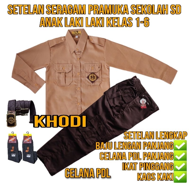 setelan seragam pramuka laki laki SD Baju pramuka lengan Panjang celana pramuka panjang PDL kantong 