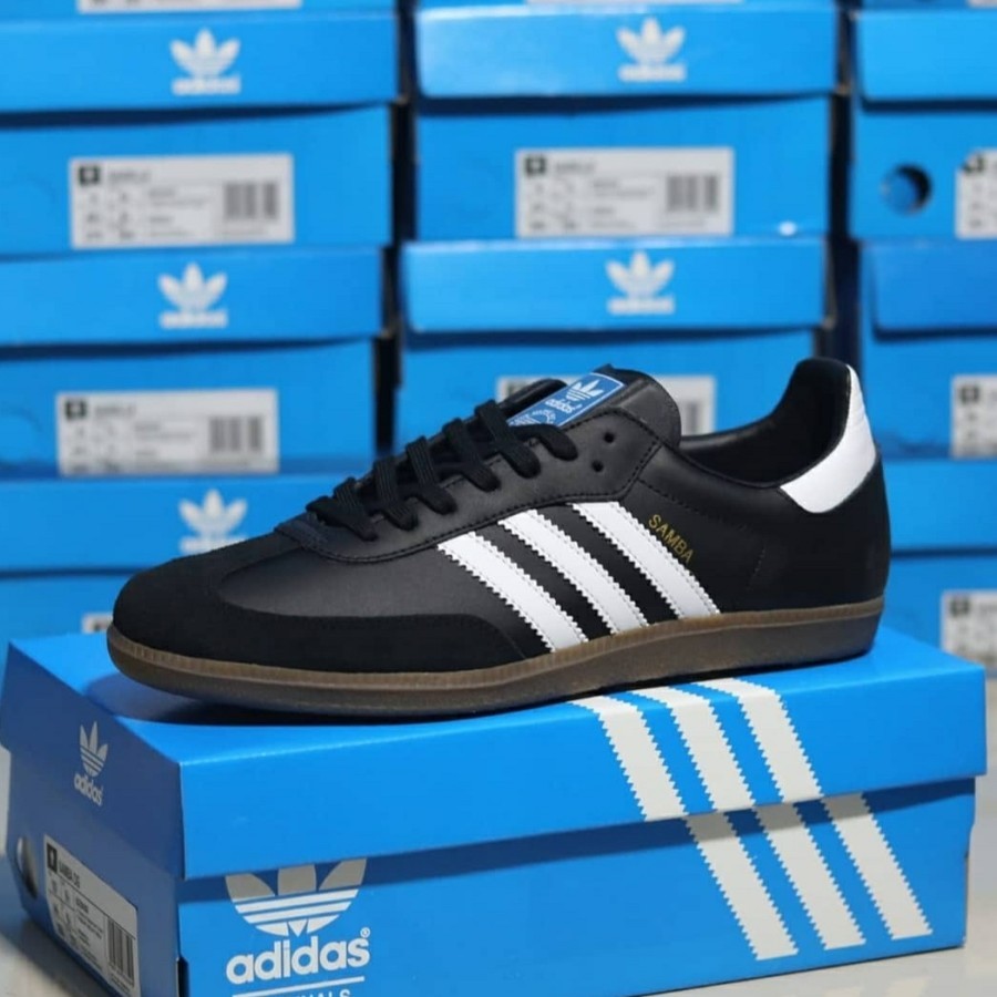 sepatu adidas samba original hitam garis putih pria/wanita