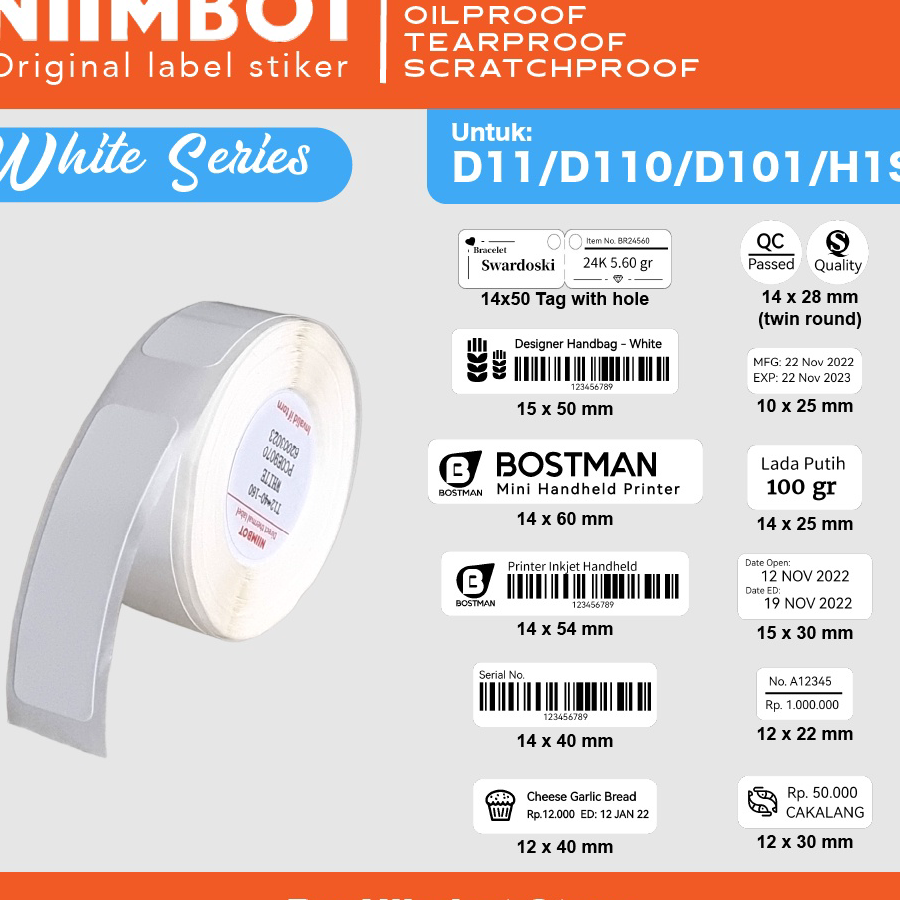 

Ready White Thermal Label Printer Sticker Niimbot D11 D110 D101 H1S Refill Label Niimbot - Plain White