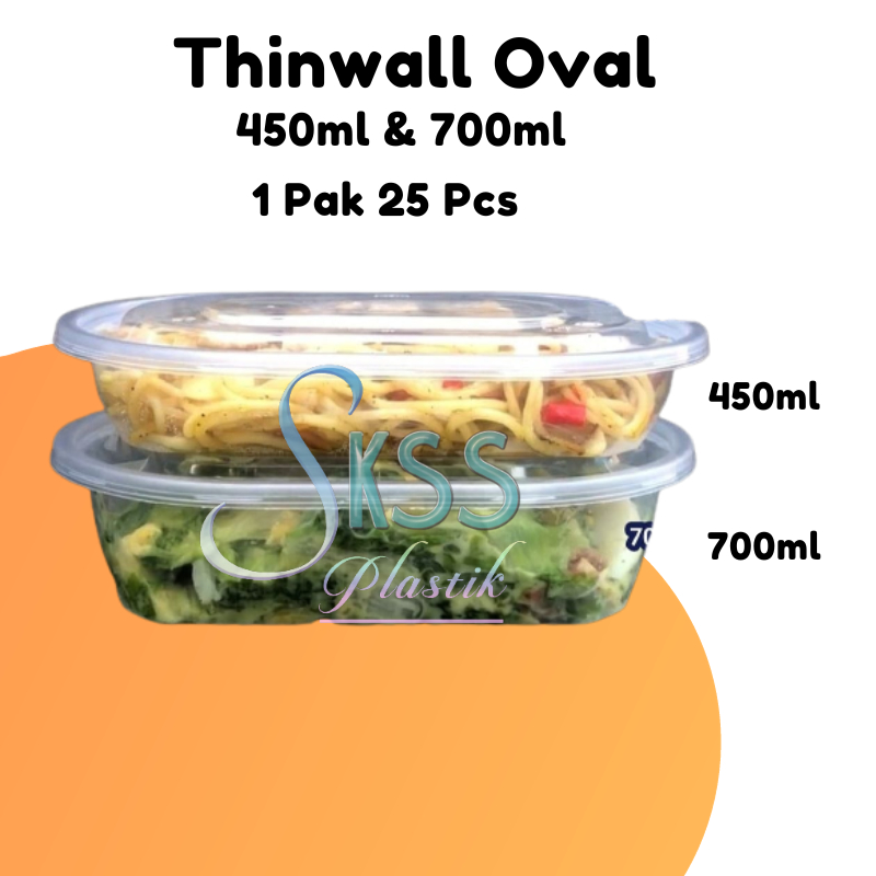 Tinwall Kotak Makan Plastik Oval 450ml 700ml Isi 25 Pcs l Thinwall Box Wadah Makanan Plastik 450 ml 