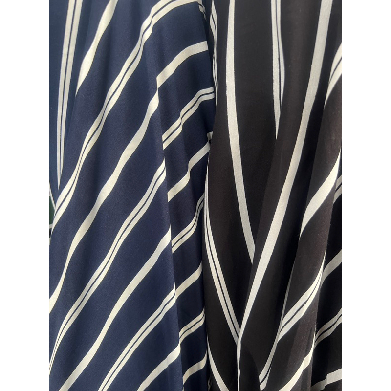 kain katun rayon premium motif salur hitam dan navy