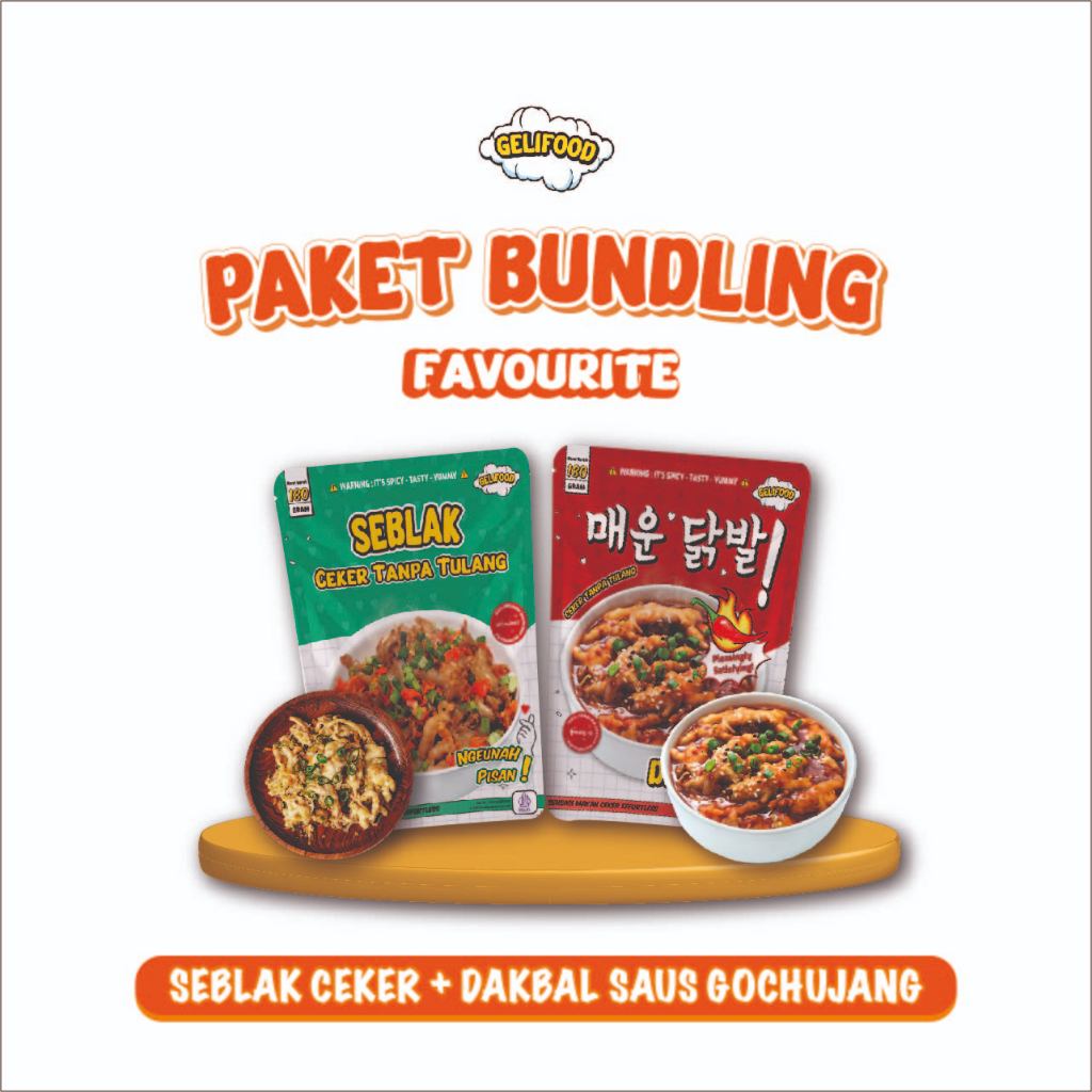 

Gelifood - Paket Bundling 2 Pcs Favorite ( Seblak Ceker - Dakbal Saos Gochujang ) Makanan Pedas Instan