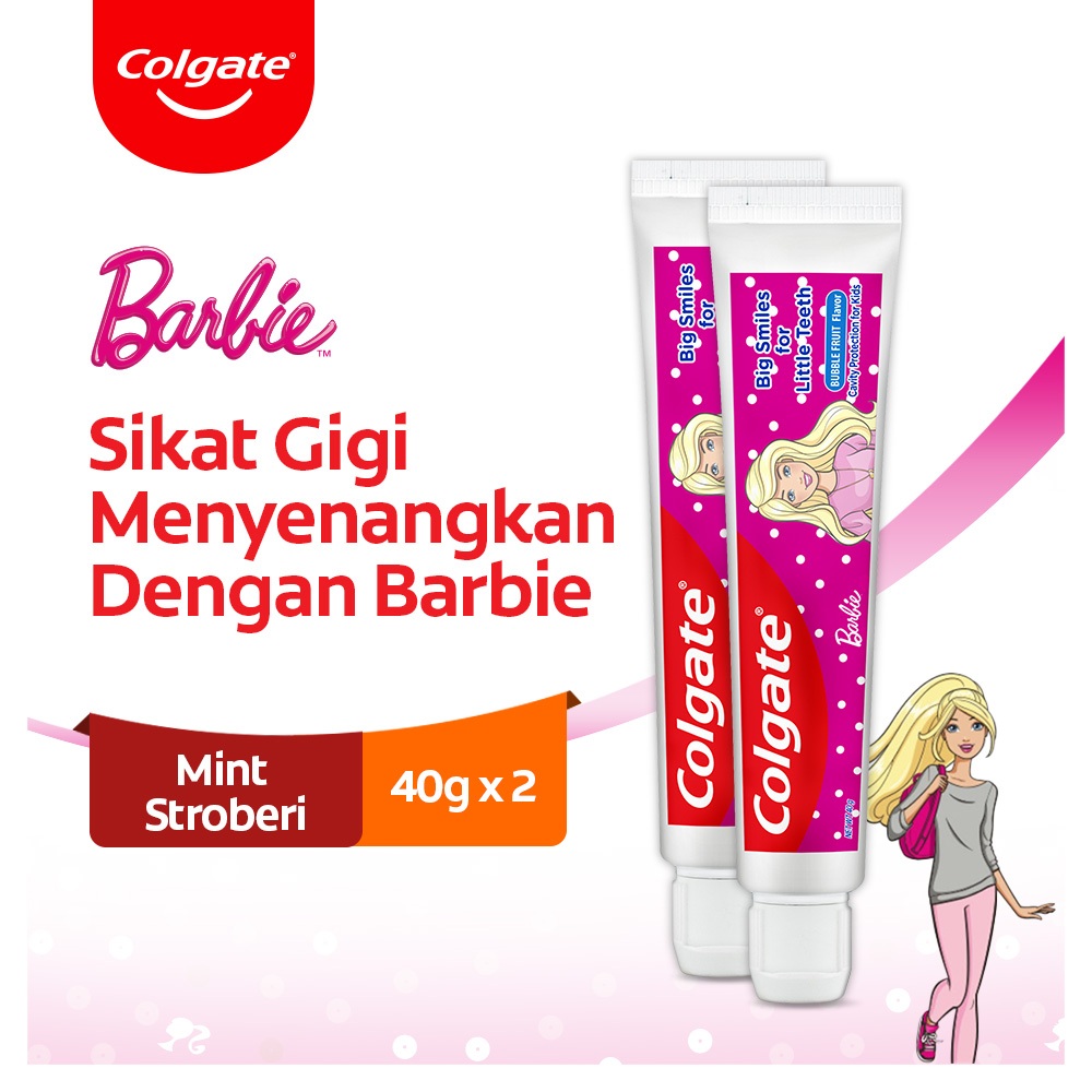 Colgate Kids Barbie Bubble Fruit Toothpaste 40g - Pasta Gigi Anak (2pcs)