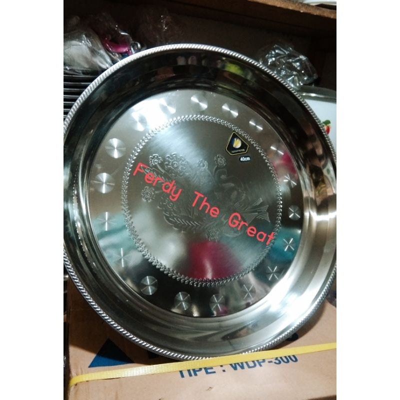 Baki Stainless bulat motif 40cm / nampan stainless / baki bulat / nampan bulat / tampih stainless 40
