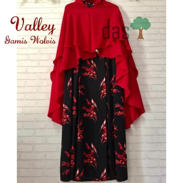 Gamis Muslim Wolfish Dress Hitam Motif Bunga Valley by Das